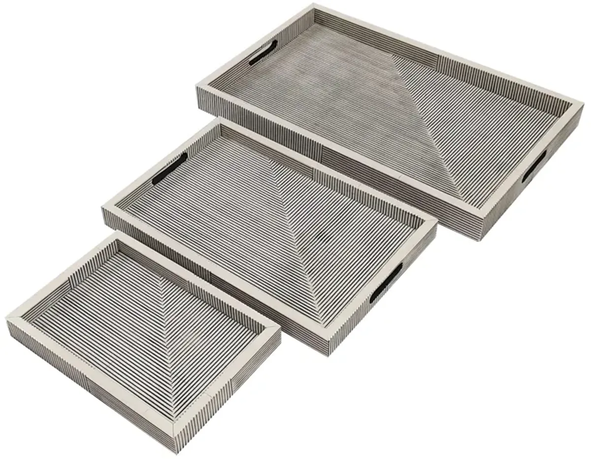 Resin, S/3 13/18/24" Pinstripe Trays, Gray/white