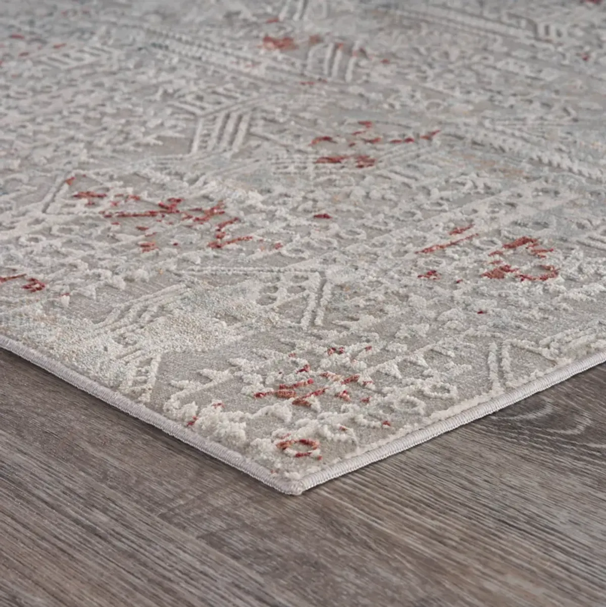 Imagica Neutral Distressed Geometric Contemporary Runner Rug 2'2" x 7'7"