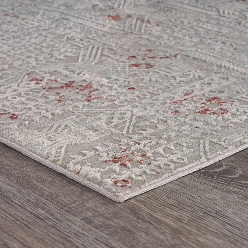 Imagica Neutral Distressed Geometric Contemporary Runner Rug 2'2" x 7'7"