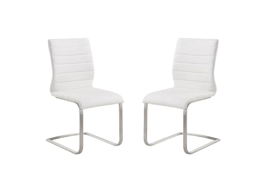 Fusion Contemporary Side Chair In White and Stainless Steel - Set of 2