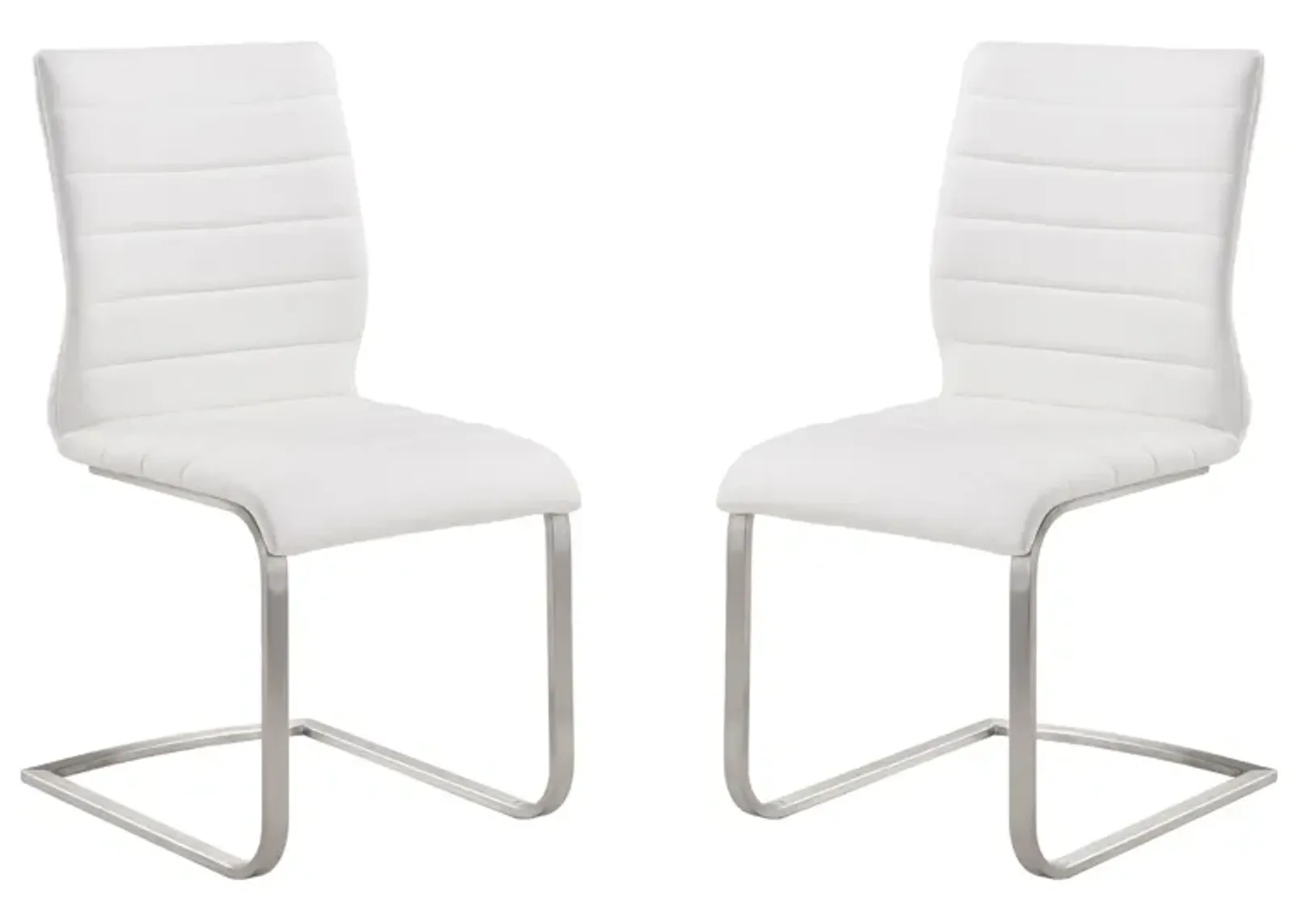 Fusion Contemporary Side Chair In White and Stainless Steel - Set of 2