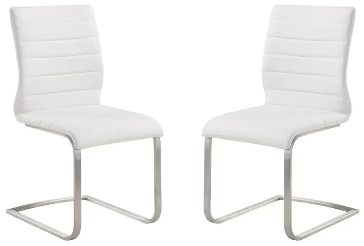 Fusion Contemporary Side Chair In White and Stainless Steel - Set of 2