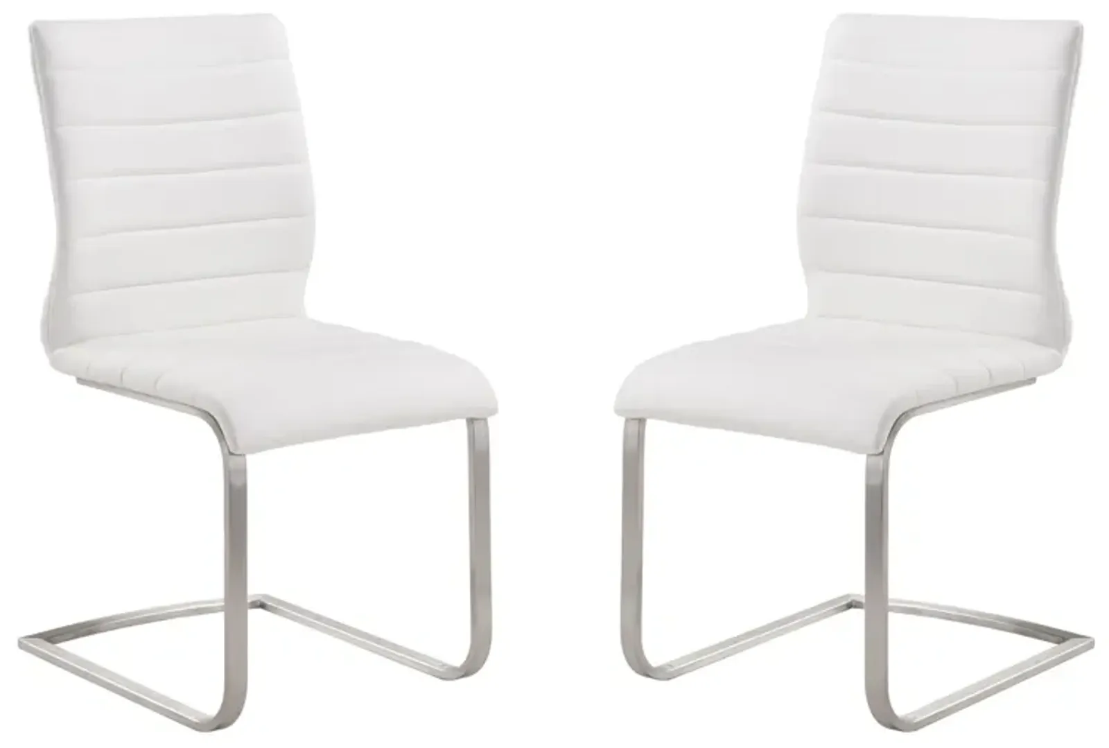 Fusion Contemporary Side Chair In White and Stainless Steel - Set of 2