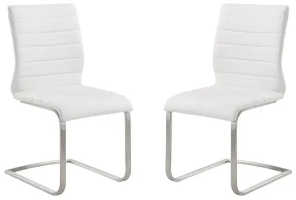 Fusion Contemporary Side Chair In White and Stainless Steel - Set of 2