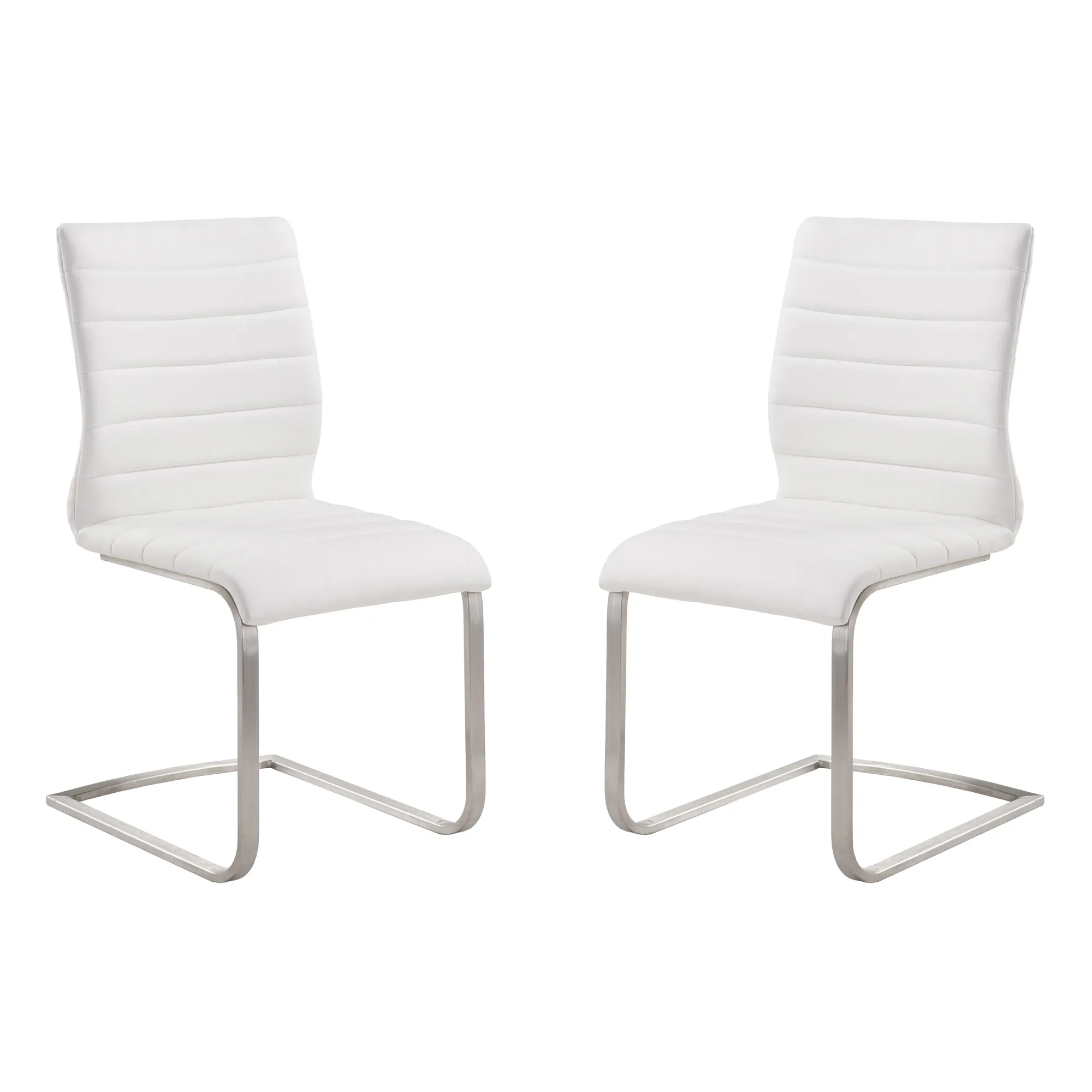 Fusion Contemporary Side Chair In White and Stainless Steel - Set of 2