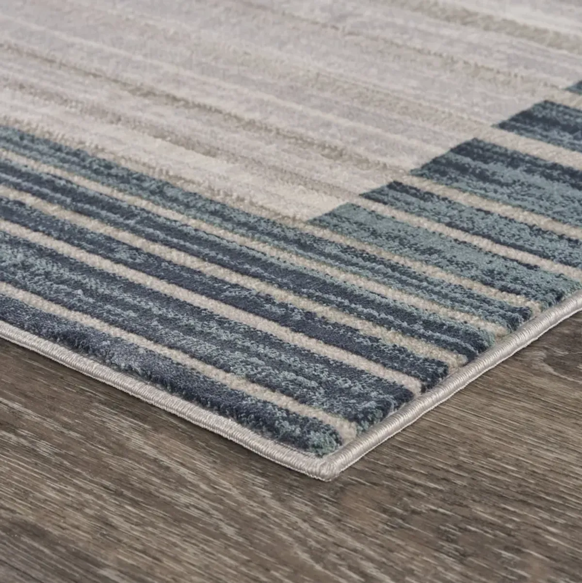 Imagica Neutral Inversed Ocean Striped Contemporary Runner Rug 2'2" x 7'7"