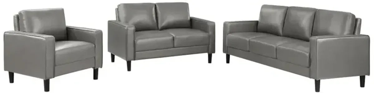 Ruth 3-piece Upholstered Track Arm Faux Leather Sofa Set Grey