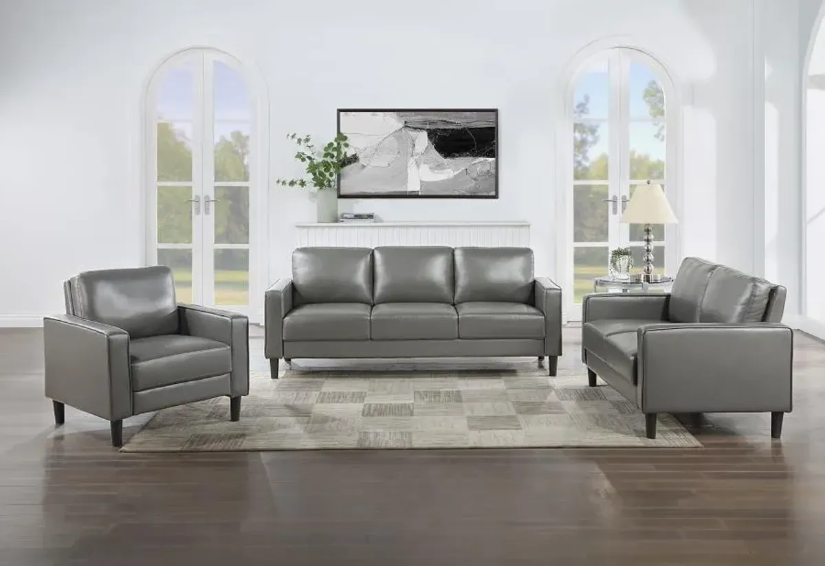 Ruth 3-piece Upholstered Track Arm Faux Leather Sofa Set Grey