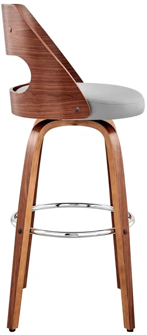 Julius 30" Gray Faux Leather and Walnut Wood Bar Stool