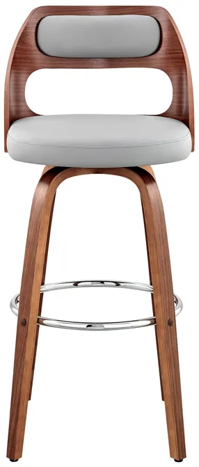 Julius 30" Gray Faux Leather and Walnut Wood Bar Stool