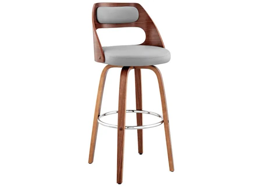 Julius 30" Gray Faux Leather and Walnut Wood Bar Stool