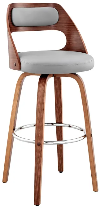 Julius 30" Gray Faux Leather and Walnut Wood Bar Stool