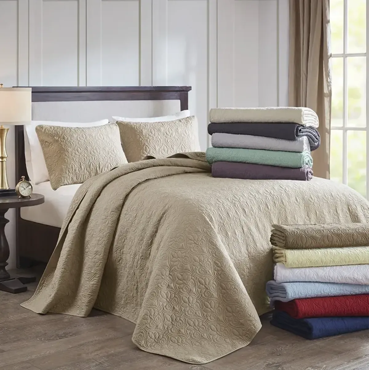 Madison Park Quebec Dark Grey Reversible Bedspread Set