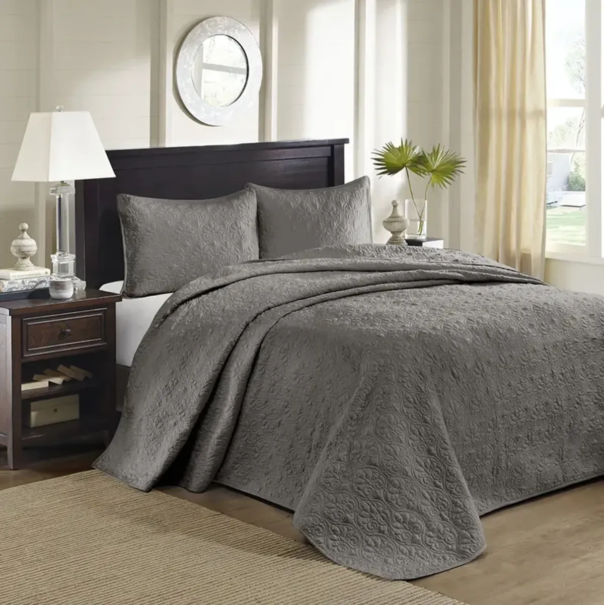 Madison Park Quebec Dark Grey Reversible Bedspread Set