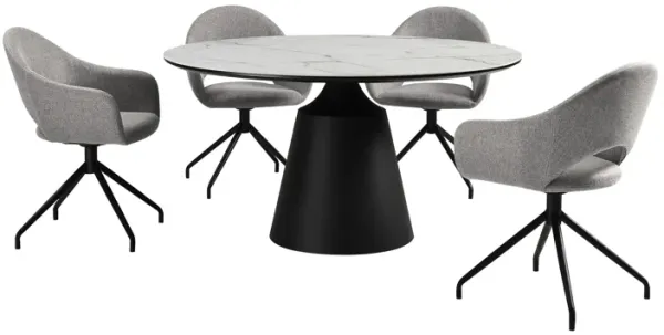 Knox Pria 5 Piece Dining Set with Stone Top and Gray Fabric Chairs