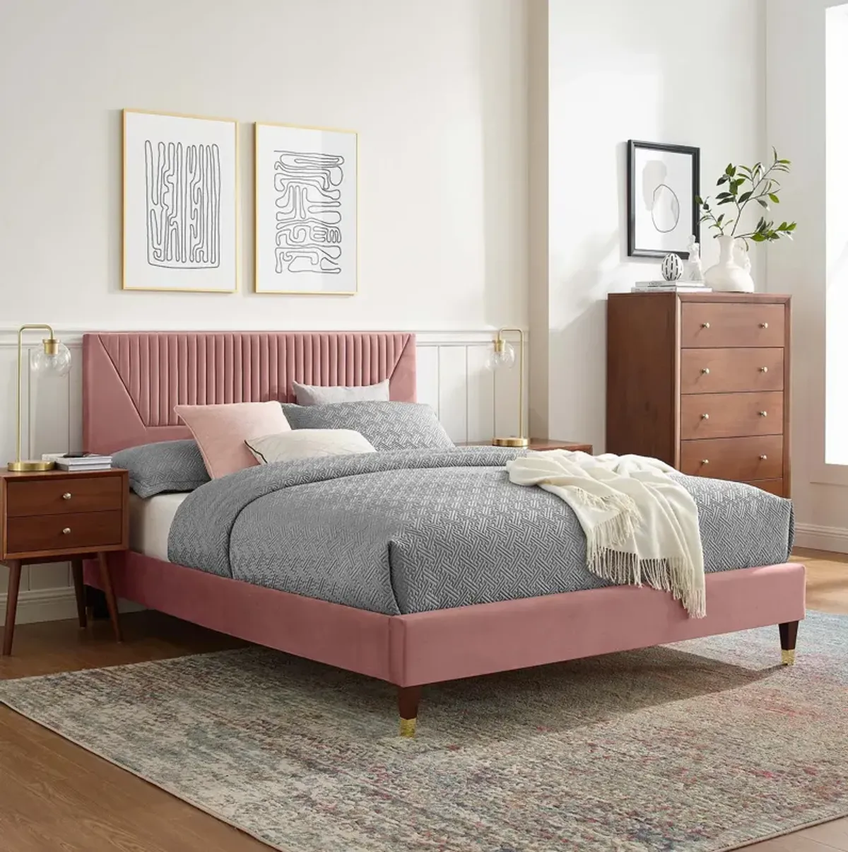 Yasmine Channel Tufted Performance Velvet Twin Platform Bed