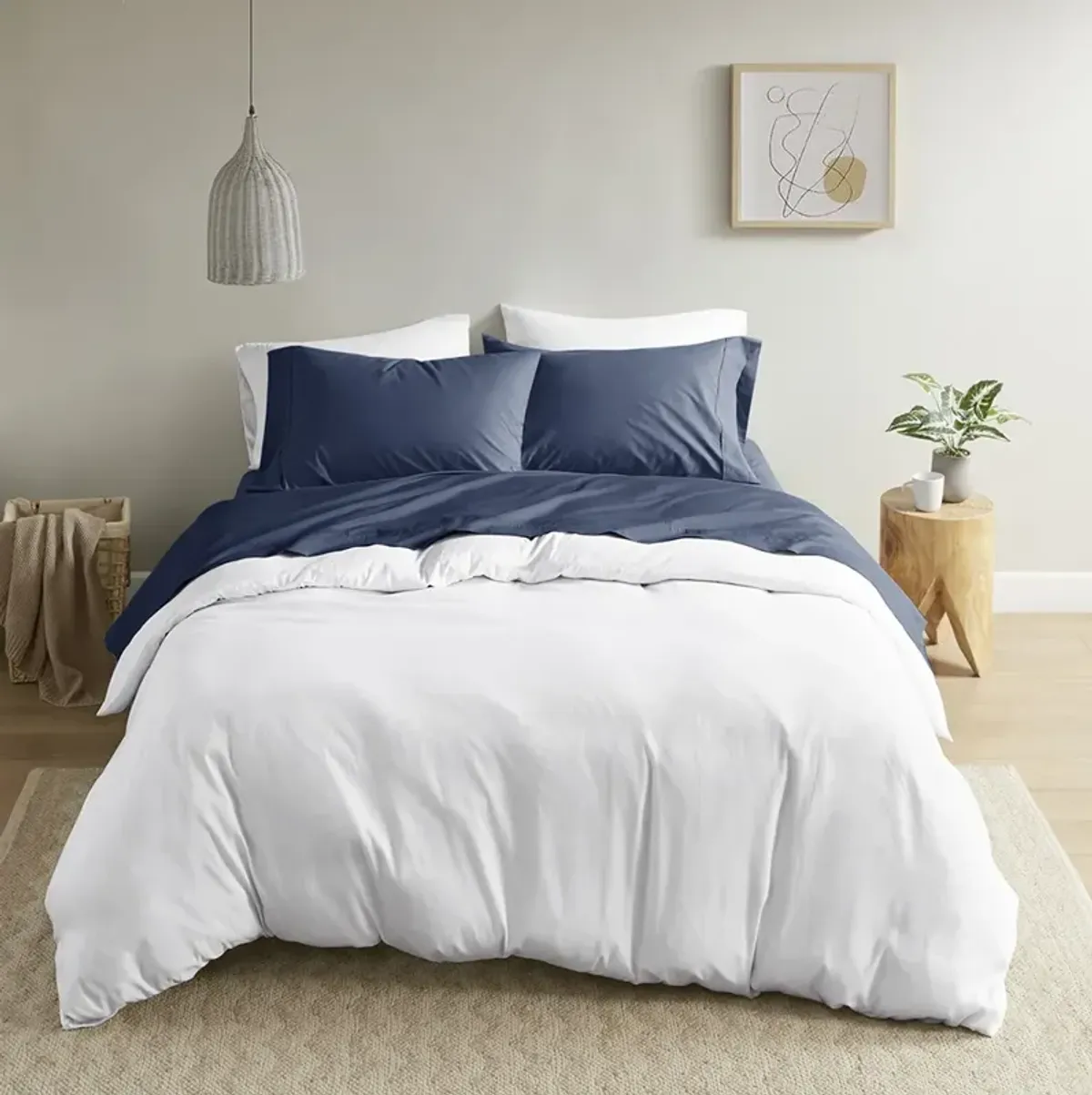 Madison Park Peached Percale Navy 200 Thread Count Relaxed Cotton Percale Sheet Set