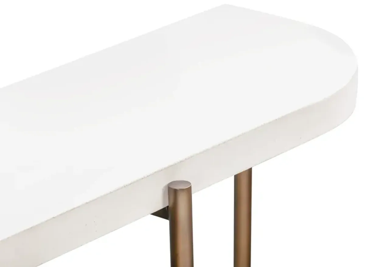 Lyon Semi-circular White Concrete and Metal Console Table