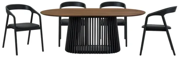 Pasadena Apache 5 Piece Oval Dining Set in Walnut and Black Oak Finish with Faux Leather 