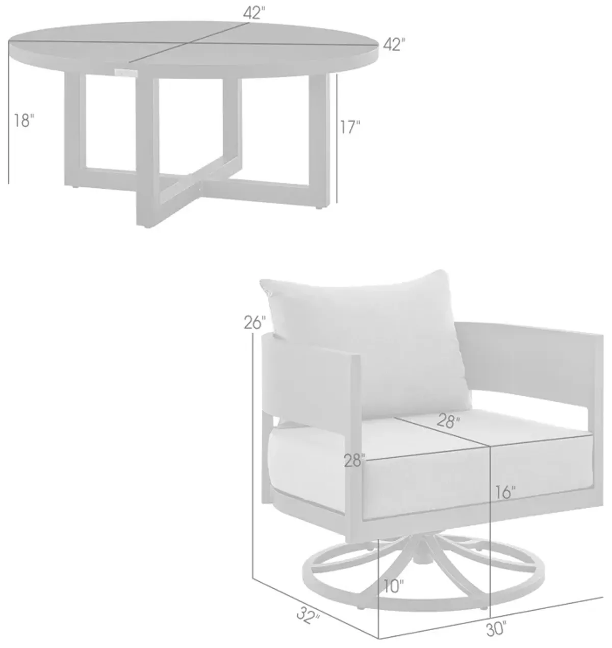 Argiope 3 Piece Patio Outdoor Swivel Seating Set in Dark Gray Aluminum with Gray Cushions