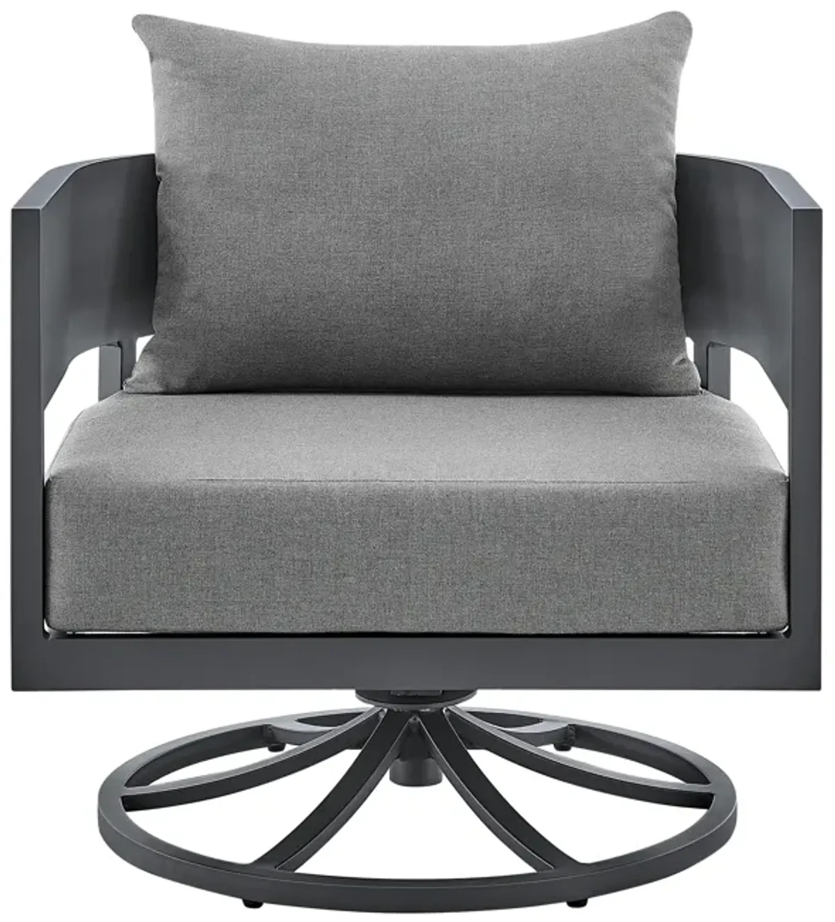 Argiope 3 Piece Patio Outdoor Swivel Seating Set in Dark Gray Aluminum with Gray Cushions