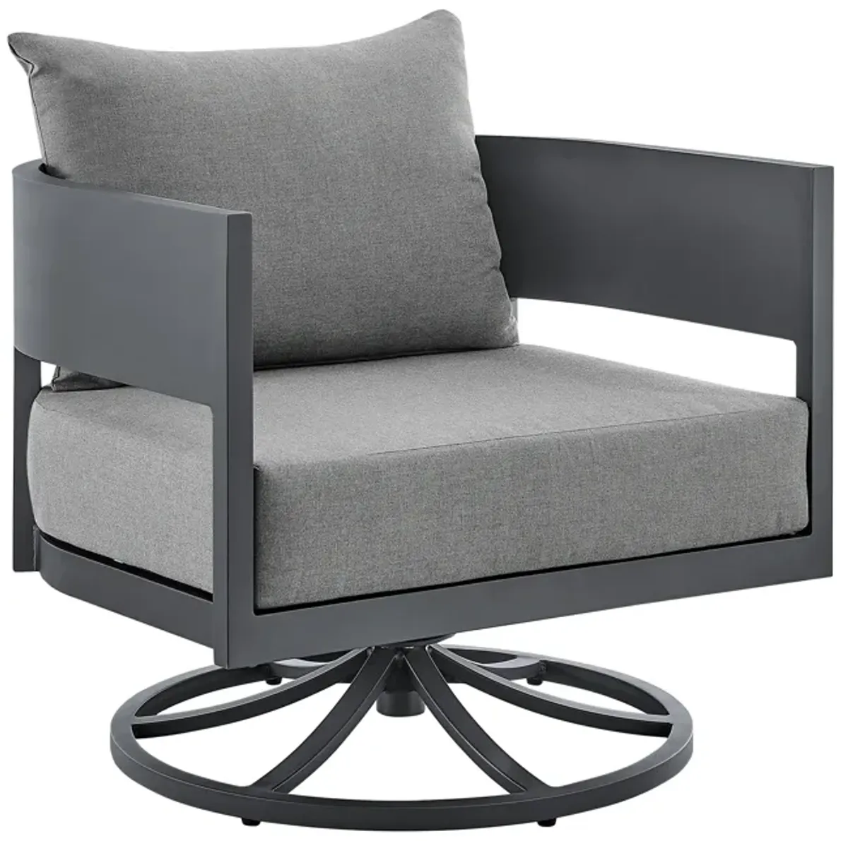 Argiope 3 Piece Patio Outdoor Swivel Seating Set in Dark Gray Aluminum with Gray Cushions