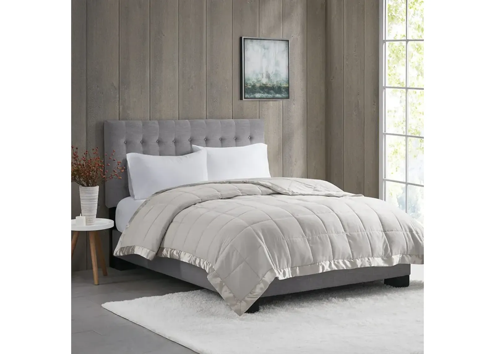 Madison Park Windom Grey Lightweight Down Alternative Blanket with Satin Trim