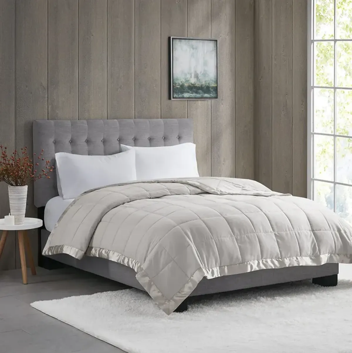 Madison Park Windom Grey Lightweight Down Alternative Blanket with Satin Trim