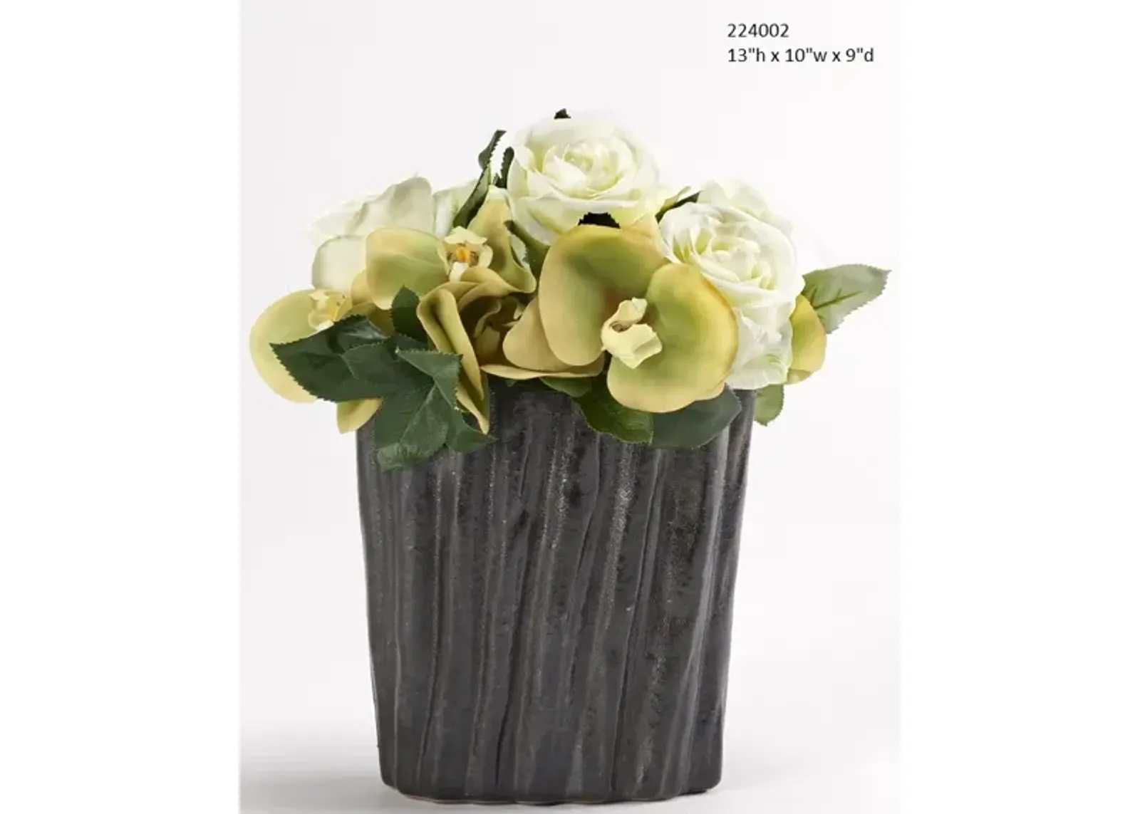 White Natural Touch Roses And Phael Orchids in Oval Ceramic Planter