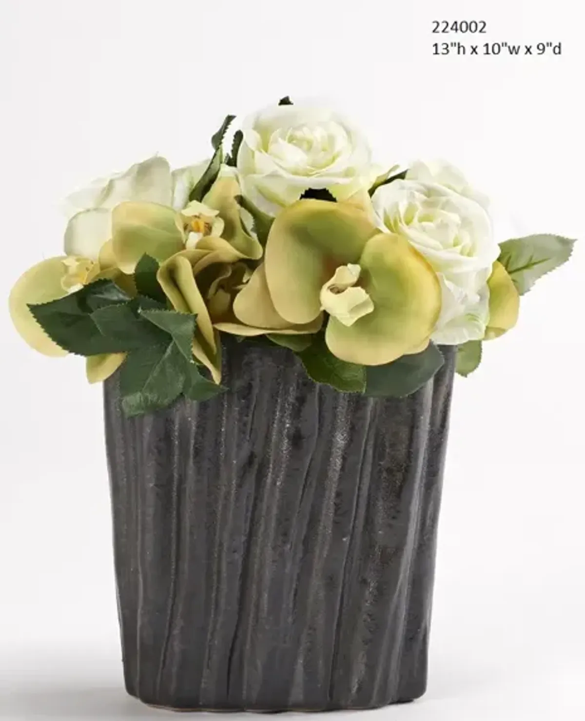 White Natural Touch Roses And Phael Orchids in Oval Ceramic Planter