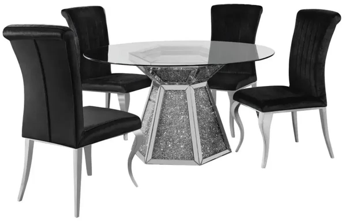 Quinn 5-piece Hexagon Pedestal Dining Room Set Mirror and Black