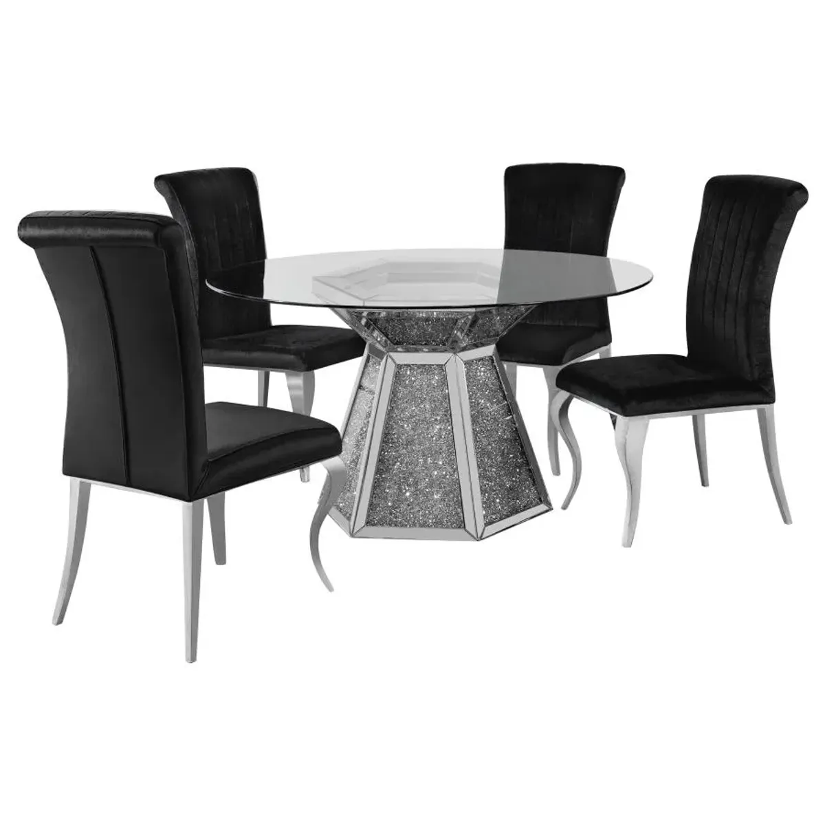 Quinn 5-piece Hexagon Pedestal Dining Room Set Mirror and Black