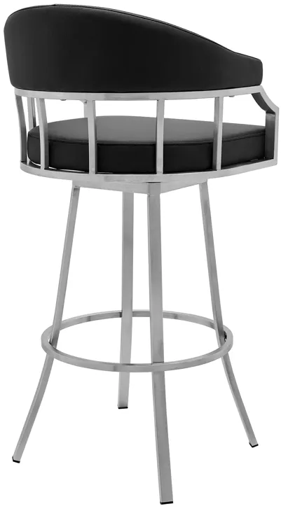 Valerie 26" Counter Height Swivel Modern Faux Leather Bar and Counter Stool in Brushed Stainless Steel Finish