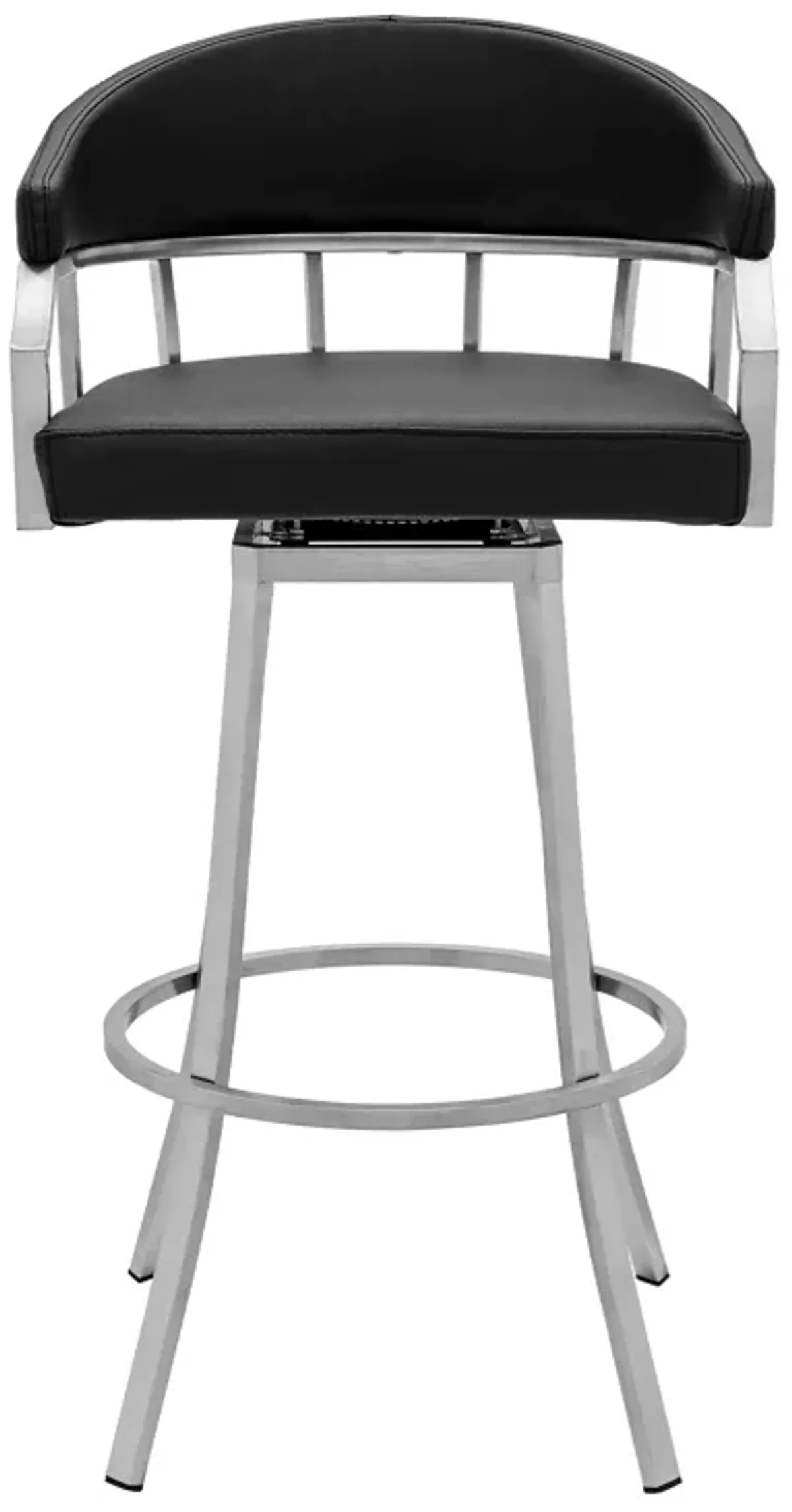 Valerie 26" Counter Height Swivel Modern Faux Leather Bar and Counter Stool in Brushed Stainless Steel Finish