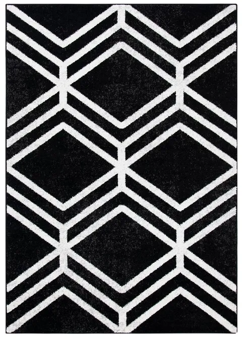 ADIRONDACK Contemporary Black / Ivory 5'-1" X 7'-6" Powerloomed Rug