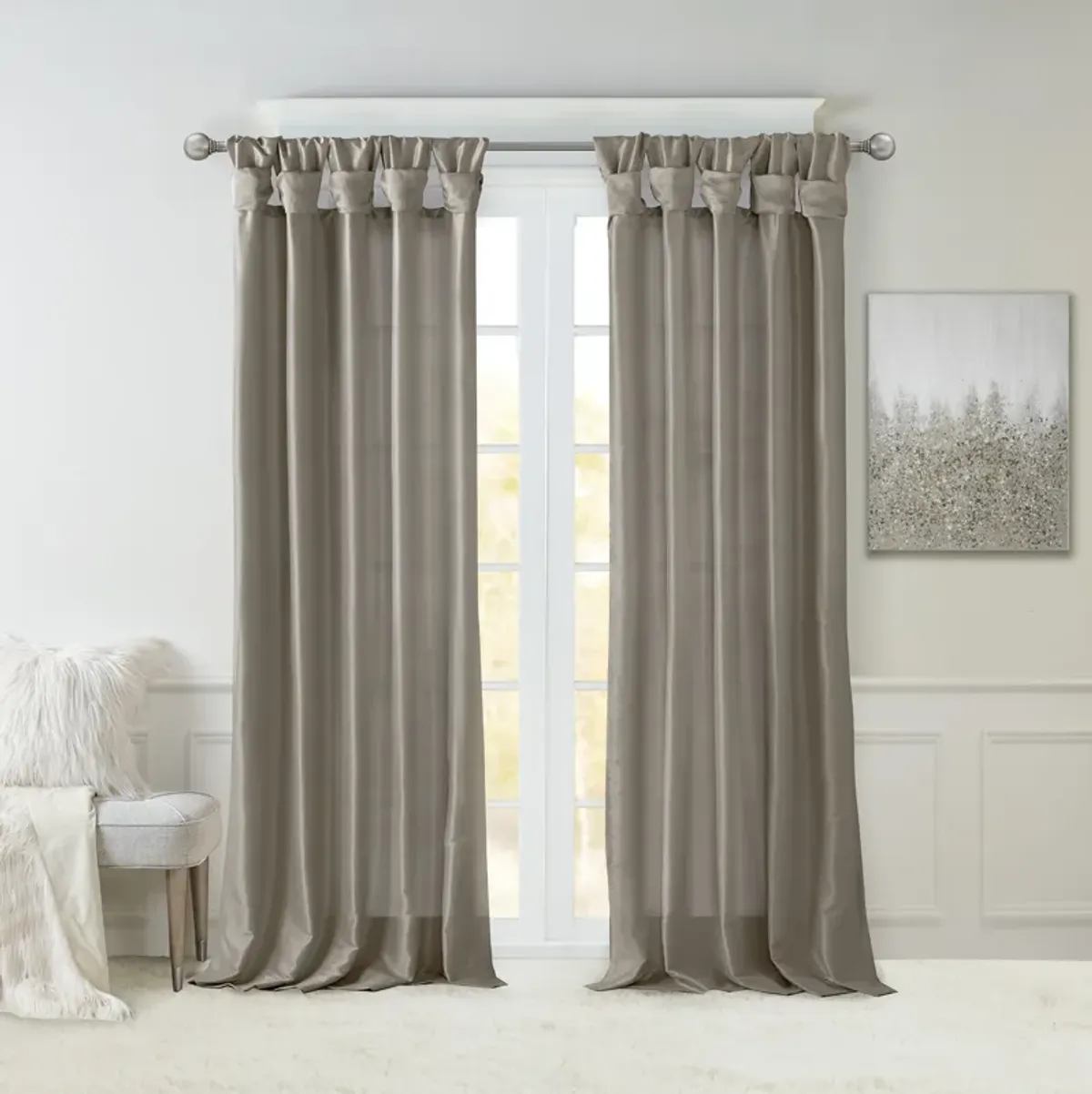 Madison Park Emilia Pewter Twist Tab Lined Window Curtain Panel