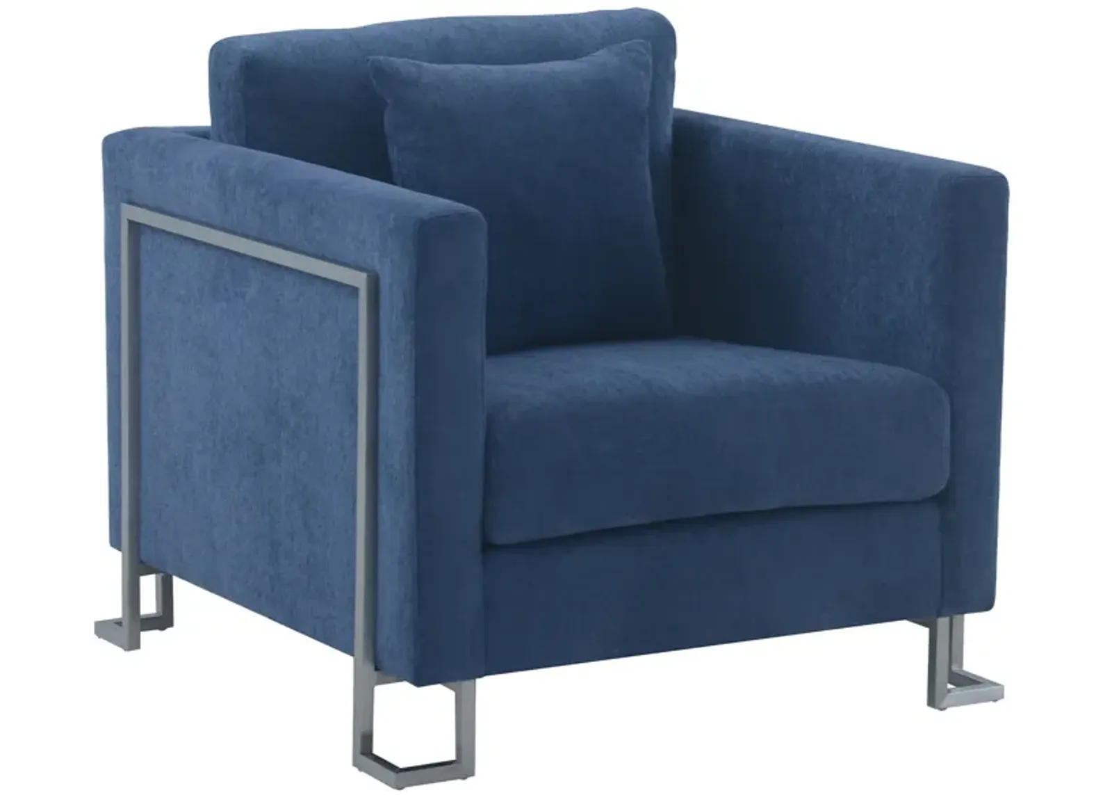 Heritage Blue Fabric Upholstered Accent Chair with Brushed Stainless Steel Legs