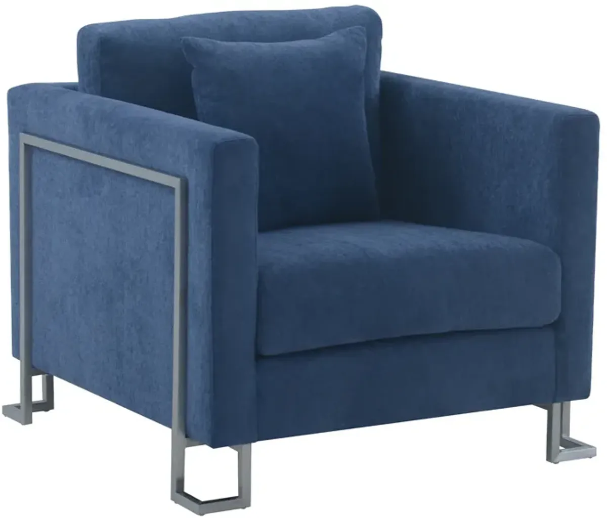 Heritage Blue Fabric Upholstered Accent Chair with Brushed Stainless Steel Legs