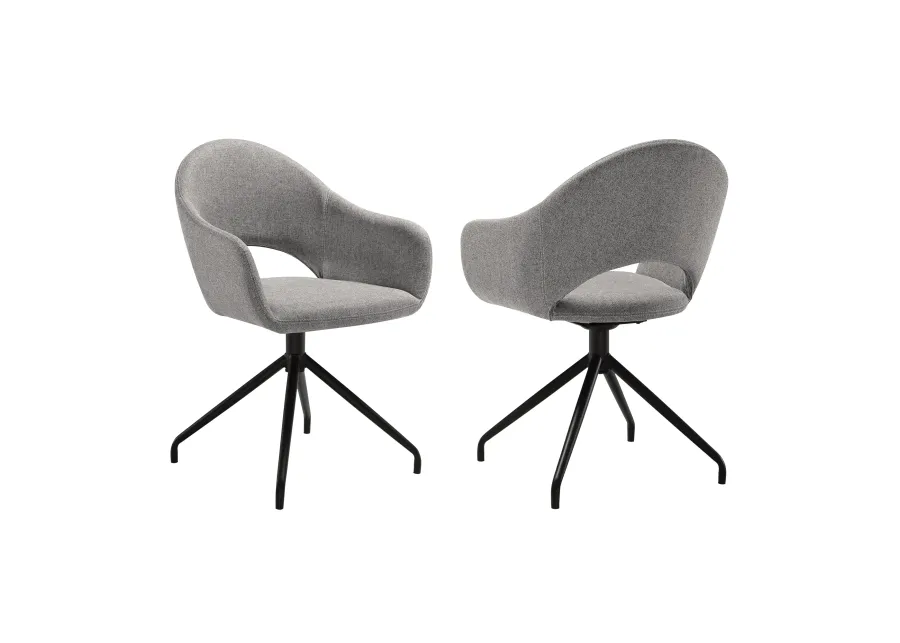 Pria Swivel Upholstered Dining Chair in Gray Fabric with Black Metal Legs - Set of 2