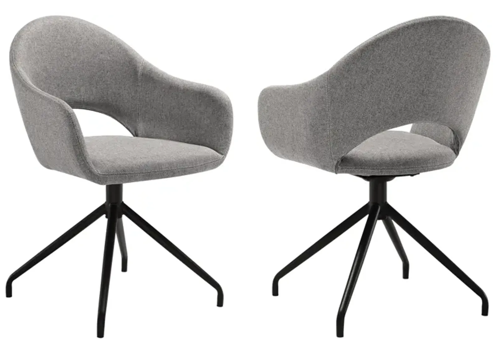 Pria Swivel Upholstered Dining Chair in Gray Fabric with Black Metal Legs - Set of 2