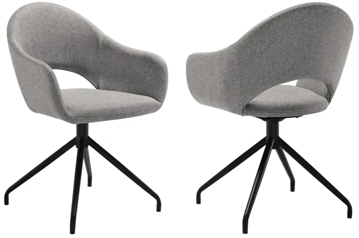 Pria Swivel Upholstered Dining Chair in Gray Fabric with Black Metal Legs - Set of 2