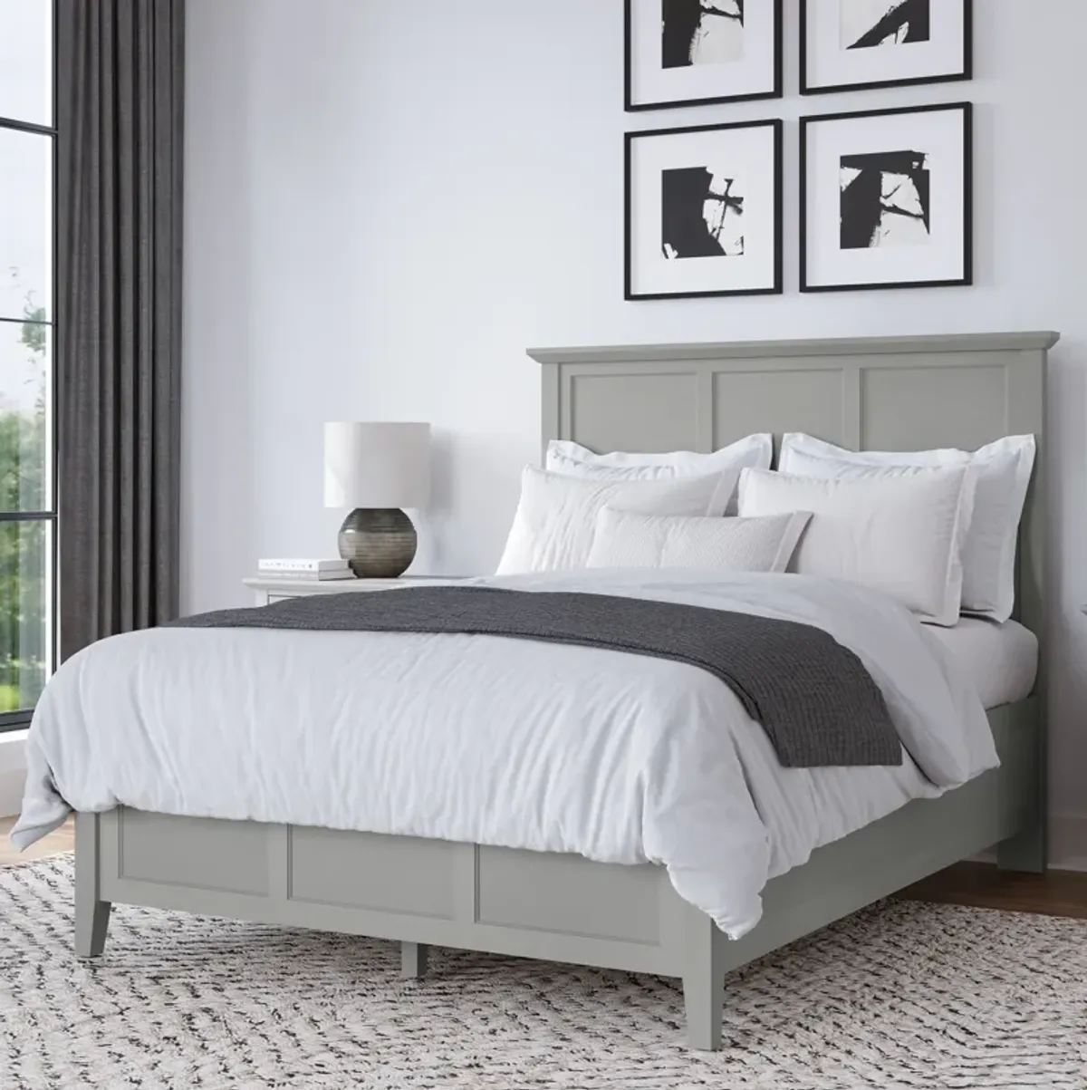 Grace California King-Size Three Panel Bed In Elephant Grey