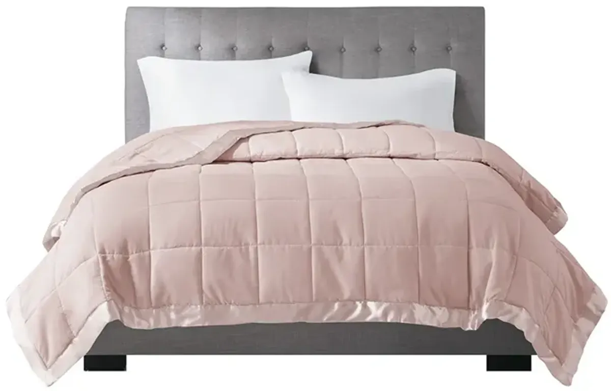 Madison Park Windom Blush Lightweight Down Alternative Blanket with Satin Trim