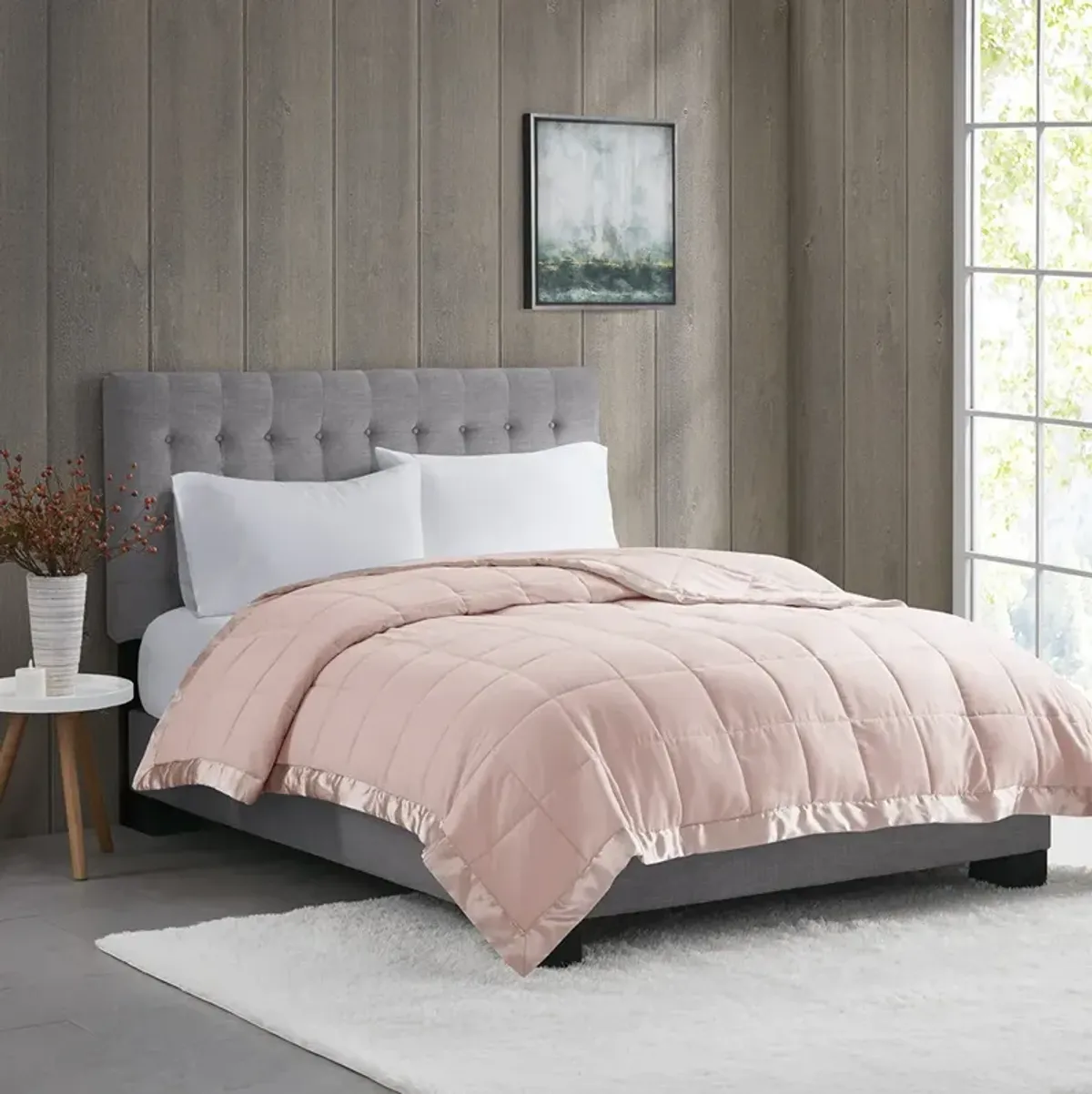 Madison Park Windom Blush Lightweight Down Alternative Blanket with Satin Trim