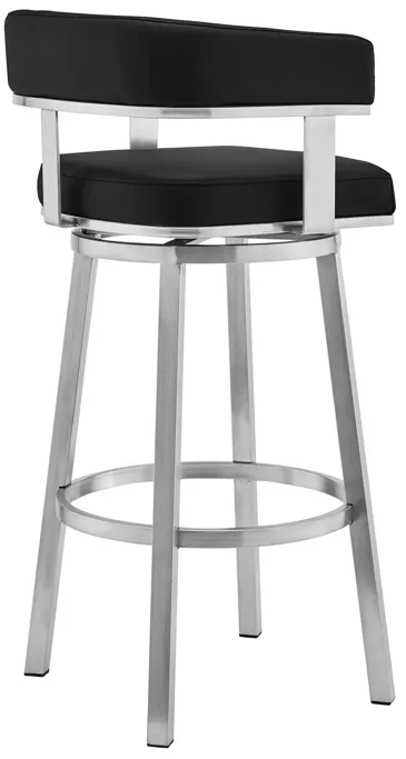 Cohen 26" Black Faux Leather and Brushed Stainless Steel Swivel Bar Stool