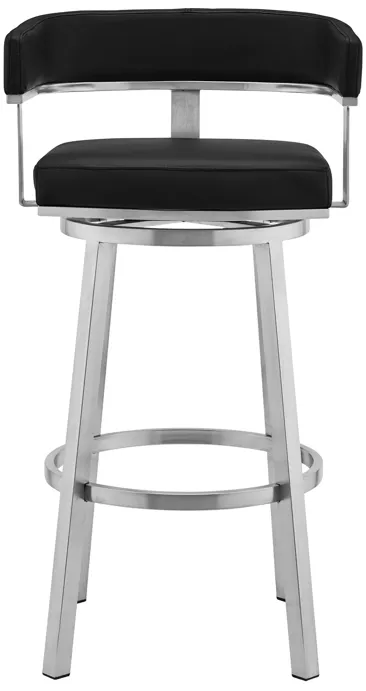 Cohen 26" Black Faux Leather and Brushed Stainless Steel Swivel Bar Stool