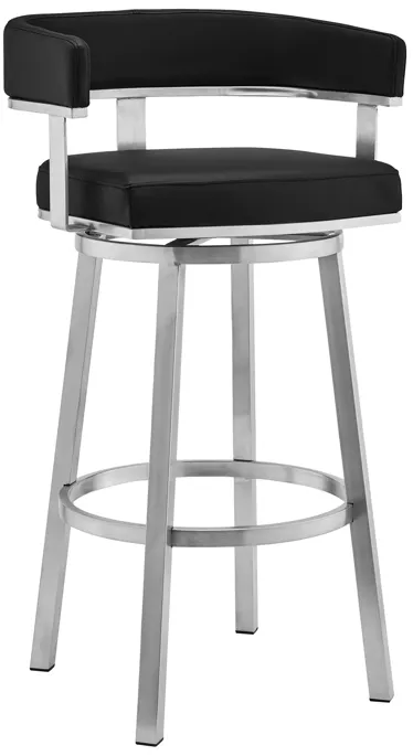 Cohen 26" Black Faux Leather and Brushed Stainless Steel Swivel Bar Stool