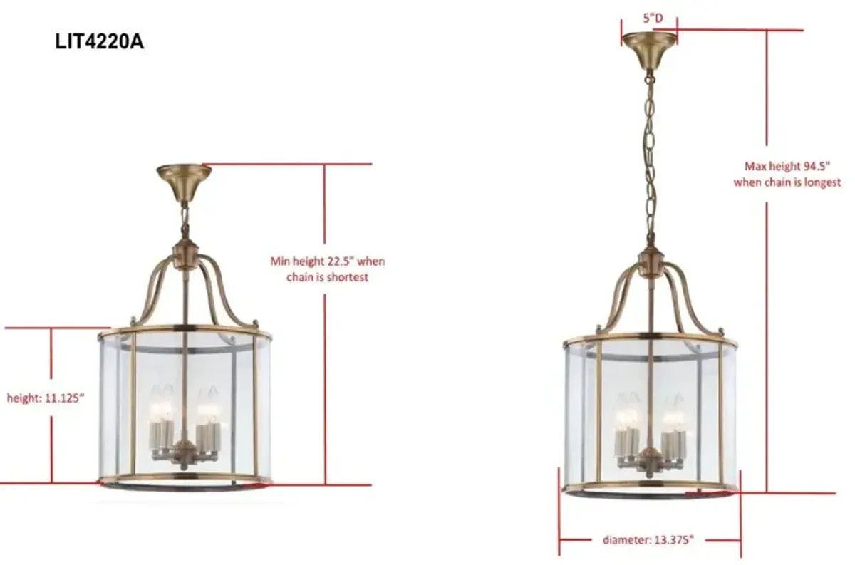 Sutton Place 4-Light Brass Pendant