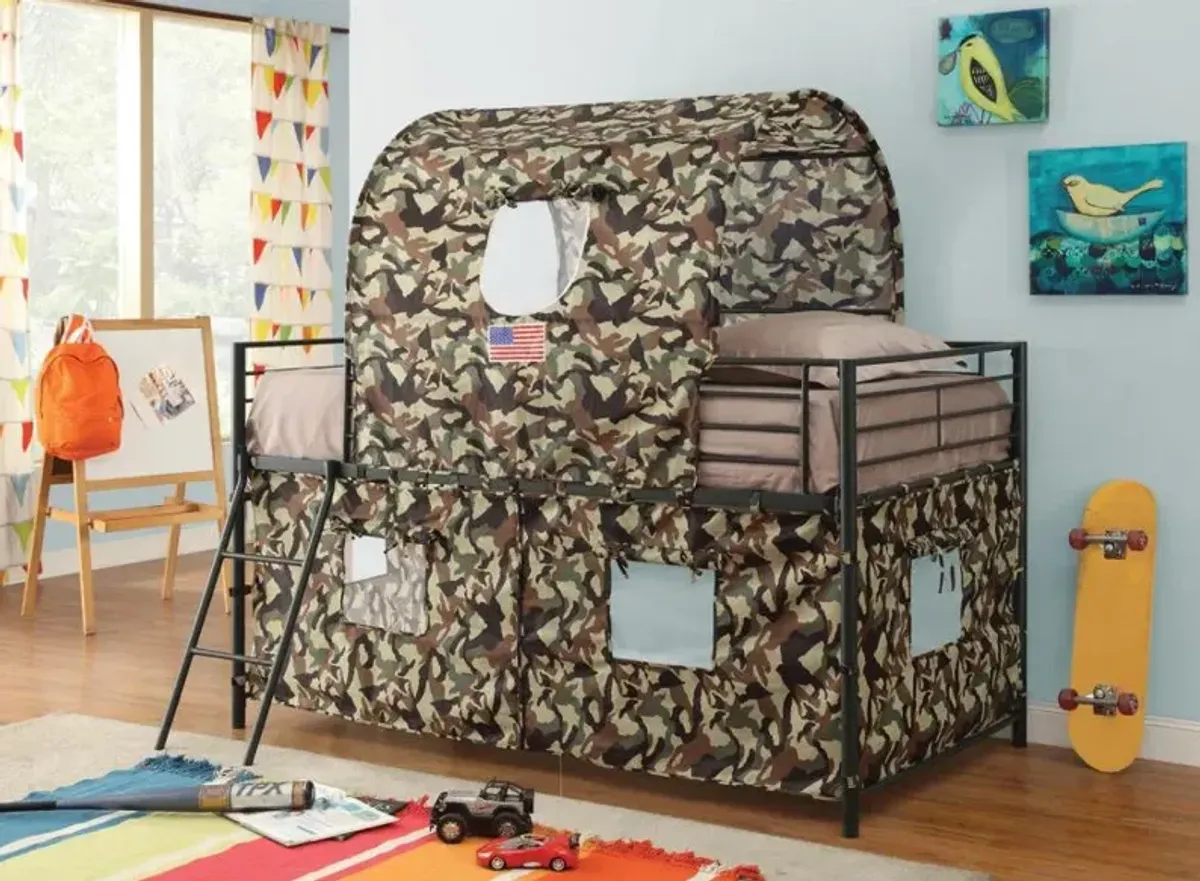 Camouflage Tent Loft Bed with Ladder Army Green