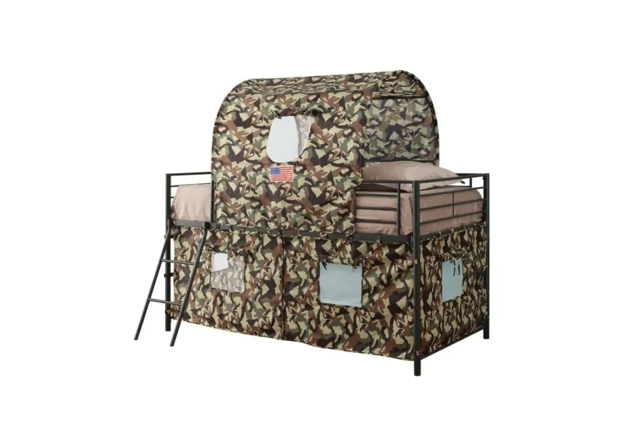 Camouflage Tent Loft Bed with Ladder Army Green